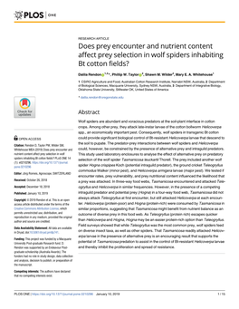 Does Prey Encounter and Nutrient Content Affect Prey Selection in Wolf Spiders Inhabiting Bt Cotton Fields?