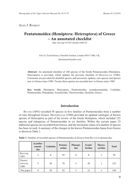 Pentatomoidea (Hemiptera: Heteroptera) of Greece – an Annotated Checklist