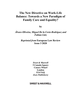 The New Directive on Work-Life Balance: Towards a New Paradigm of Family Care and Equality?