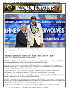 Brooks: Roberson Taken in First Round of NBA Draft - Cubuffs.Com - Official Athletics Web Site of the University of Colorado