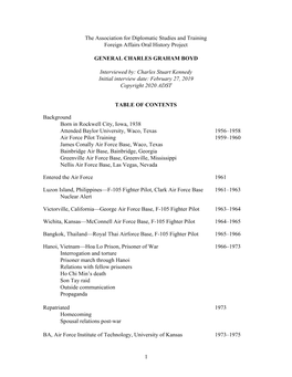 The Association for Diplomatic Studies and Training Foreign Affairs Oral History Project GENERAL CHARLES GRAHAM BOYD Interviewed
