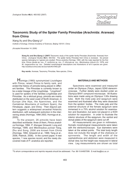 Taxonomic Study of the Spider Family Pimoidae (Arachnida: Araneae