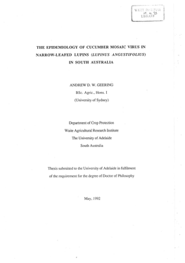 The Epidemiology of Cucumber Mosaic Virus in Narrow-Leafed Lupins (Lupinus Angustifolius) in South Australia