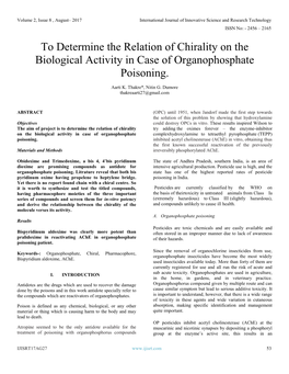 To Determine the Relation of Chirality on the Biological Activity in Case of Organophosphate