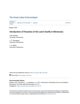 Introduction of Parasites of the Larch Sawfly in Minnesota