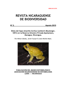Dieta Del Sapo Amarillo Incilius Luetkenii (Boulenger, 1891) En La Reserva Silvestre Privada Quelantaro, Managua, Nicaragua