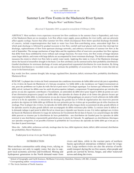 Summer Low Flow Events in the Mackenzie River System Ming-Ko Woo1,2 and Robin Thorne1