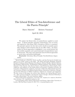 The Liberal Ethics of Non-Interference and the Pareto Principle∗