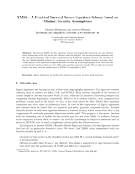 XMSS – a Practical Forward Secure Signature Scheme Based on Minimal Security Assumptions