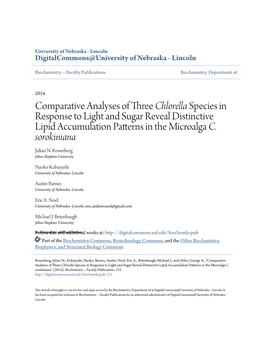 Comparative Analyses of Three Chlorella Species in Response to Light and Sugar Reveal Distinctive Lipid Accumulation Patterns in the Microalga C