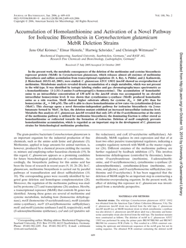 Accumulation of Homolanthionine and Activation of a Novel Pathway For