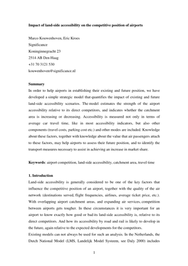 1 Impact of Land-Side Accessibility on the Competitive Position of Airports