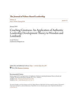 An Application of Authentic Leadership Development Theory to Wooden and Lombardi Joseph Martino Josephmartino100@Gmail.Com