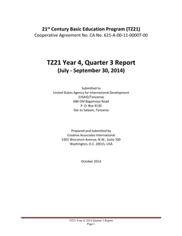 TZ21 Year 4, Quarter 3 Report (July - September 30, 2014)