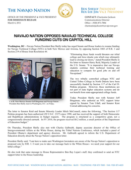 Navajo Nation Opposes Navajo Technical College Funding Cuts on Capitol Hill