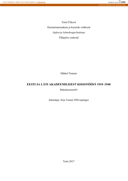 EESTI JA LÄTI AKADEEMILISEST KOOSTÖÖST 1919–1940 Bakalaureusetöö