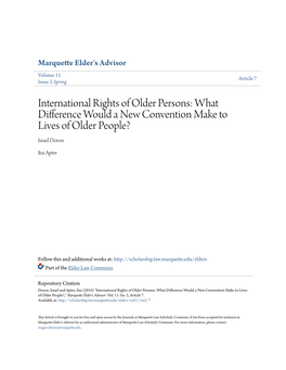 International Rights of Older Persons: What Difference Would a New Convention Make to Lives of Older People? Israel Doron