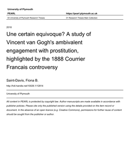 A Study of Vincent Van Gogh's Ambivalent Engagement with Prostitution, Highlighted by the 1888 Courrier Francais Controversy