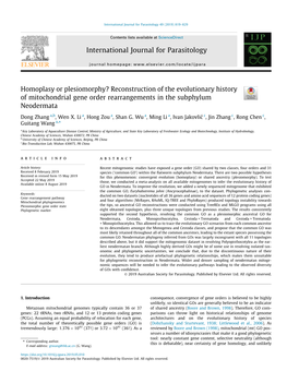 Homoplasy Or Plesiomorphy? Reconstruction of the Evolutionary History of Mitochondrial Gene Order Rearrangements in the Subphylum Neodermata