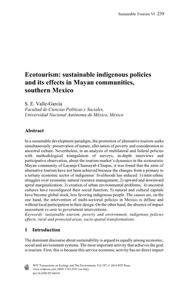 Ecotourism: Sustainable Indigenous Policies and Its Effects in Mayan Communities, Southern Mexico