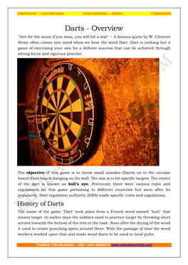 Darts - Overview "Aim for the Moon If You Miss, You Will Hit a Star" − a Famous Quote by W