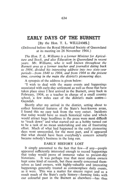 EARLY DAYS of the BURNETT [By the Hon