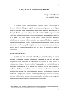 El Dios Y El César De Fermín Yzurdiaga, 1936-1939