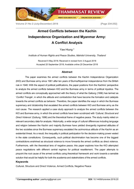 Armed Conflicts Between the Kachin Independence Organization and Myanmar Army: a Conflict Analysis