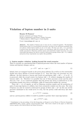 Violation of Lepton Number in 3 Units