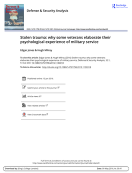 Stolen Trauma: Why Some Veterans Elaborate Their Psychological Experience of Military Service