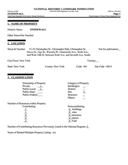 STONEWALL Page 1 United States Department of the Interior, National Park Service National Register of Historic Places Registration Form