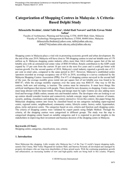 ID 791 Categorization of Shopping Centres in Malaysia: a Criteria