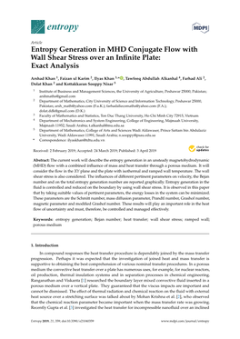 Entropy Generation in MHD Conjugate Flow with Wall Shear Stress Over an Inﬁnite Plate: Exact Analysis