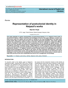 Representation of Postcolonial Identity in Naipaul's Works