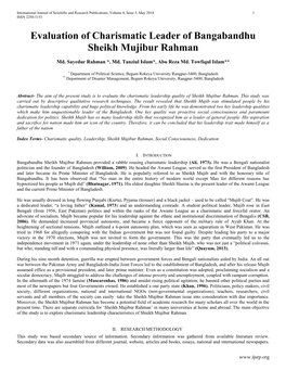 Evaluation of Charismatic Leader of Bangabandhu Sheikh Mujibur Rahman