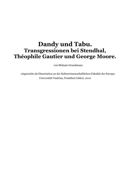 Dandy Und Tabu. Transgressionen Bei Stendhal, Théophile Gautier Und George Moore