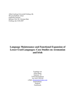 Language Maintenance and Functional Expansion of Lesser
