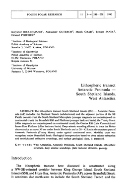 Lithospheric Transect Antarctic Peninsula — South Shetland Islands, West Antarctica