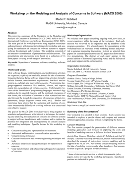 Workshop on the Modeling and Analysis of Concerns in Software (MACS 2005)