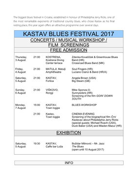 Kastav Blues Festival 2017 Concerts / Musical Workshop / Film Screenings Free Admission