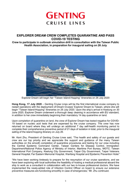 Explorer Dream Crew Completes Quarantine And