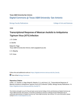 Transcriptional Response of Mexican Axolotls to Ambystoma Tigrinum Virus (ATV) Infection