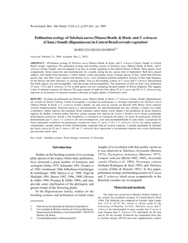 Pollination Ecology of Tabebuia Aurea (Manso) Benth