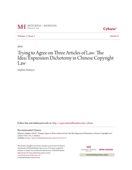 The Idea/Expression Dichotomy in Chinese Copyright Law Stephen Mcintyre