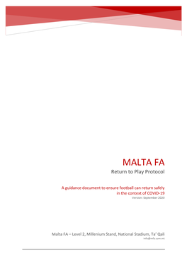 MALTA FA Return to Play Protocol