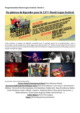 Un Plateau De Légendes Pour Le 13Ème Roots'ergue Festival
