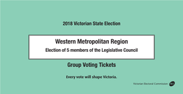 Western Metropolitan Region Election of 5 Members of the Legislative Council