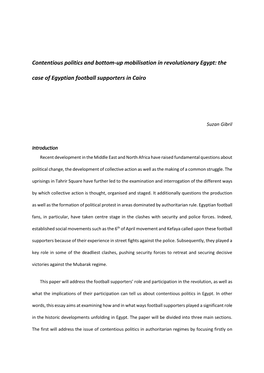 Contentious Politics and Bottom-Up Mobilisation in Revolutionary Egypt: the Case of Egyptian Football Supporters in Cairo