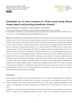 Sustainable Use of Water Resources in a Wadi System Facing Climate Change Impacts and Growing Groundwater Demand Nariman Mahmoodi1, Jens Kiesel1,2, Paul D