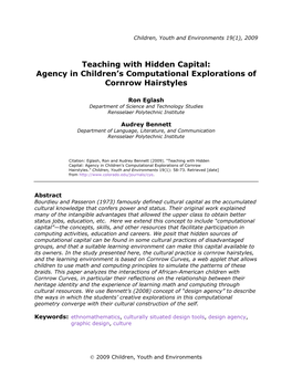 Teaching with Hidden Capital: Agency in Children's Computational